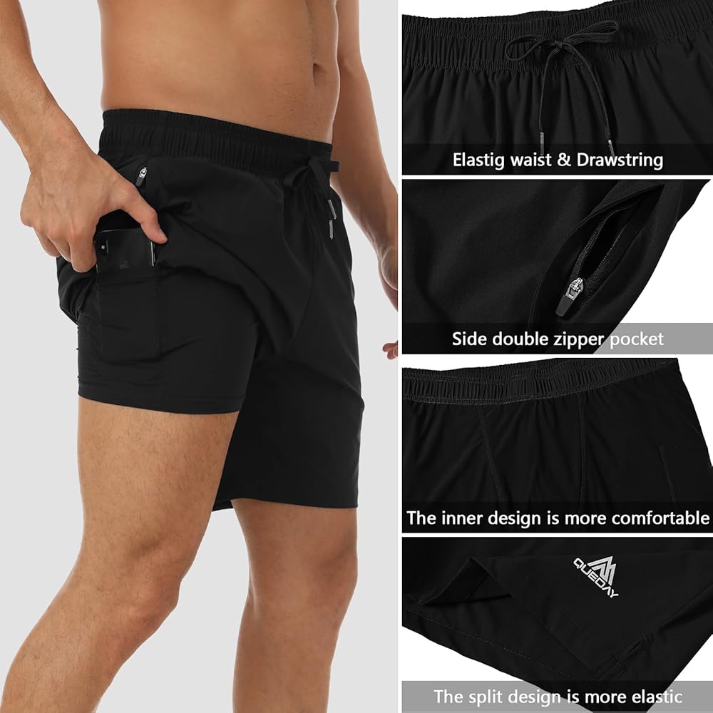 Amazon.com: Queday Mens 2 in 1 Running Shorts with Liner 7